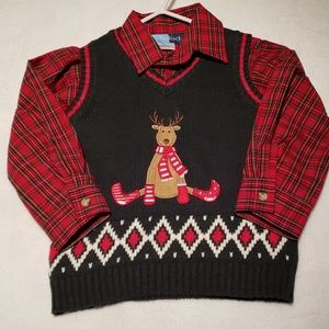 2PC Reindeer Vest with Matching Button Down Shirt